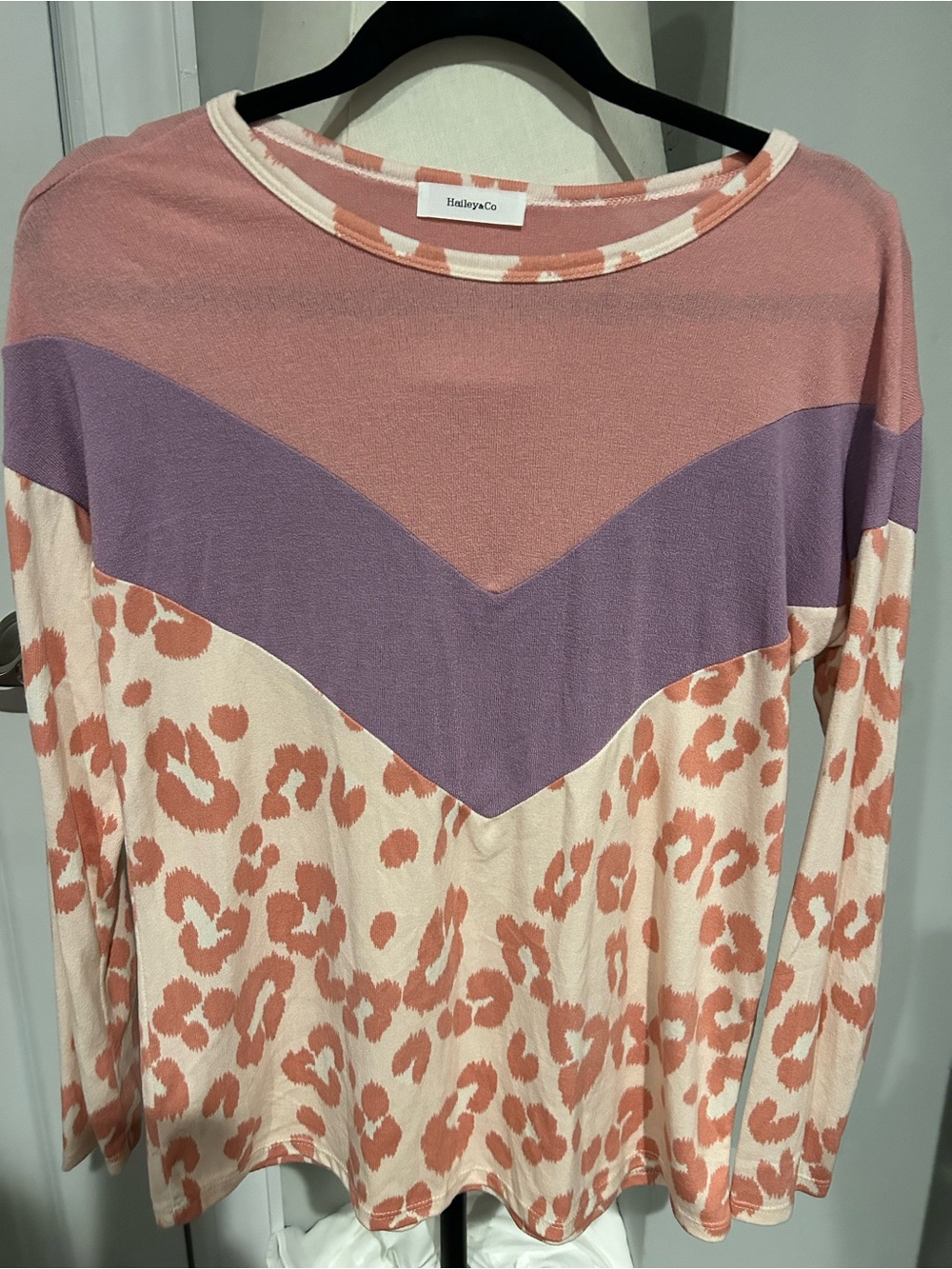 Haley & Co Long-Sleeve Colorblock Leopard-Print Top - Pink & Lavender